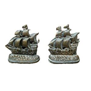 BRASS Sailing Ship Bookends Set of 2 Vintage MCM